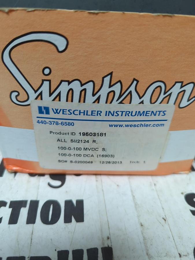 SIMPSON WESCHLER,ALL SI/2124,PANEL METER 100-0-100 MVDC NOS