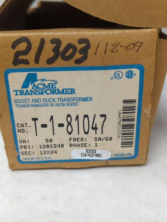 ACME,T-1-81047,BOOST AND BUCK TRANSFORMER VA:50 1-PHASE NOS