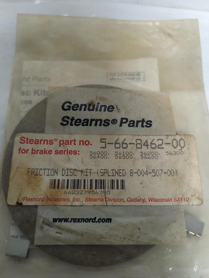 REXNORD STEARNS,5-66-8462-00,FRICTION DISC KIT-SPLINED 8-004-507-00 NOS