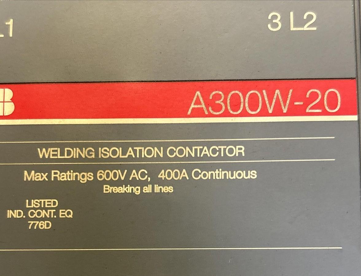 Used ABB,A300W-20,WELDING ISOLATION CONTACTOR 400A 600V