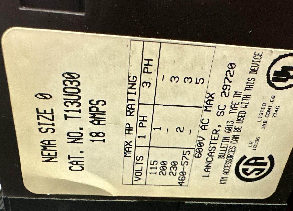Joslyn Clark,T13U030-76,Size 0 18 Amp Motor Starter w/Enclosure