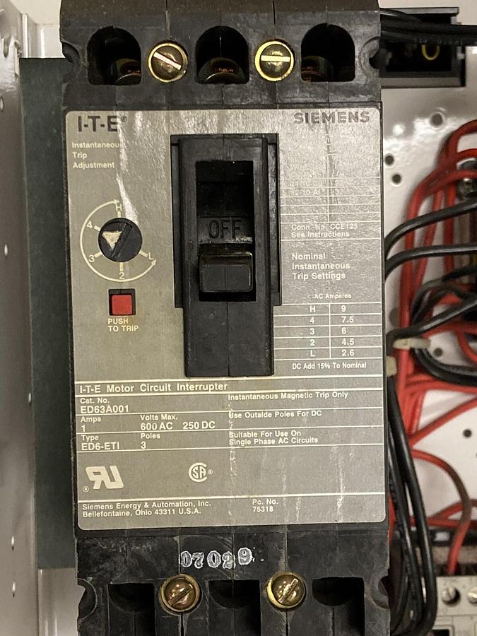 Used ITE Siemens,Model 95 36-89033,1 Amp Size 1 MCC Starter Bucket