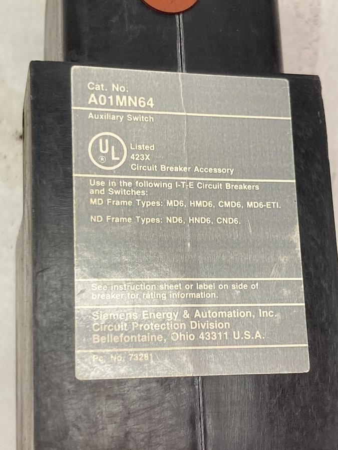 Used Siemens,A01MN64,Molded Case Circuit Breaker Axillary Switch