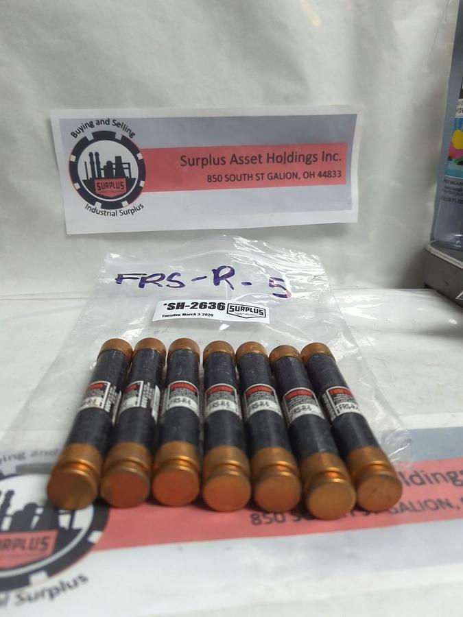 Used COOPER BUSSMANN,FRS-R-5,FUSETRON 5 AMP FUSE LOT OF 7 PRE-OWNED