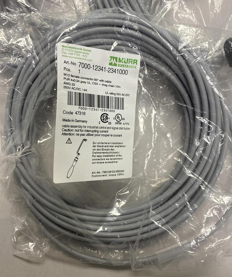 MURR ELEKTRONIK,7000-12341-2341000 M12, FEMALE 90° WITH CABLE LOT OF 3 NEW