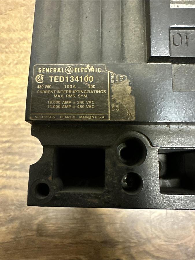 Used GE,TED134100,100 AMP 480V Breaker