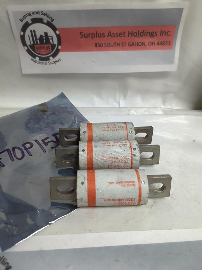 Used FERRAZ SHAWMUT,A70P150,AMP-TRAP 150 AMP FUSE LOT OF 3 PRE-OWNED