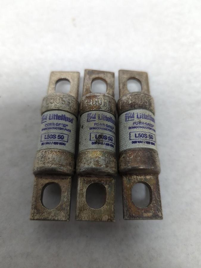 Used LITTELFUSE,L5OS50,POWR-GARD 50 AMP FUSE LOT OF 3 PRE-OWNED