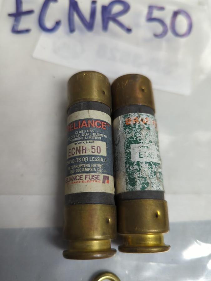 Used RELIANCE,ECNR50,TIME DELAY 50 AMP FUSE LOT OF 2 PRE-OWNED