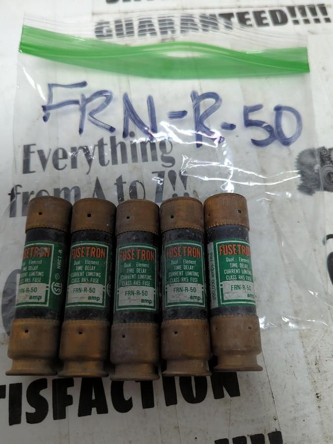 COOPER BUSSMANN,FRN-R-50,FUSETRON 50 AMP FUSES LOT OF 5 NOS