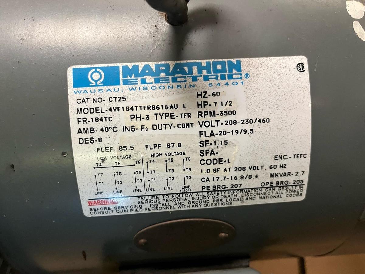Used MARATHON,C725,ELECTRIC MOTOR 7.5HP 3500RPM 3PH 184TC
