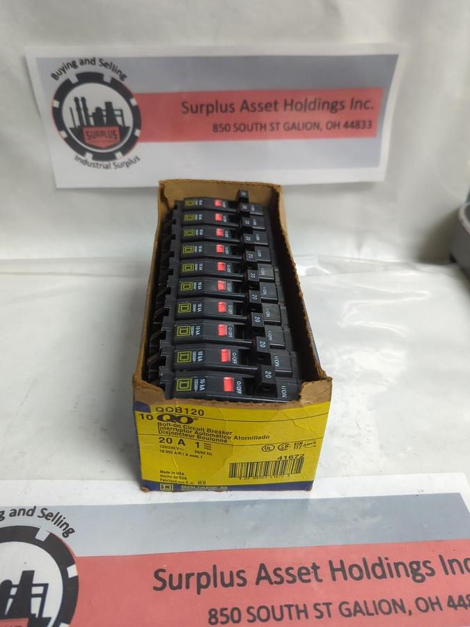SQUARE D,QOB120,BOLT-ON CIRCUIT BREAKER 1-POLE 20 AMP PACK OF 10 NOS