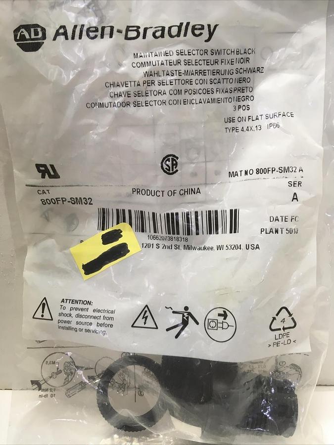 Allen-Bradley,800FP-SM32,Maintained Selector Switch Black