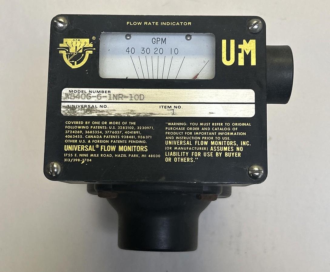 UNIVERAL FLOW MONITORS,WB40G-6-1NR-10D,FLOW RATE INDICATOR NOS