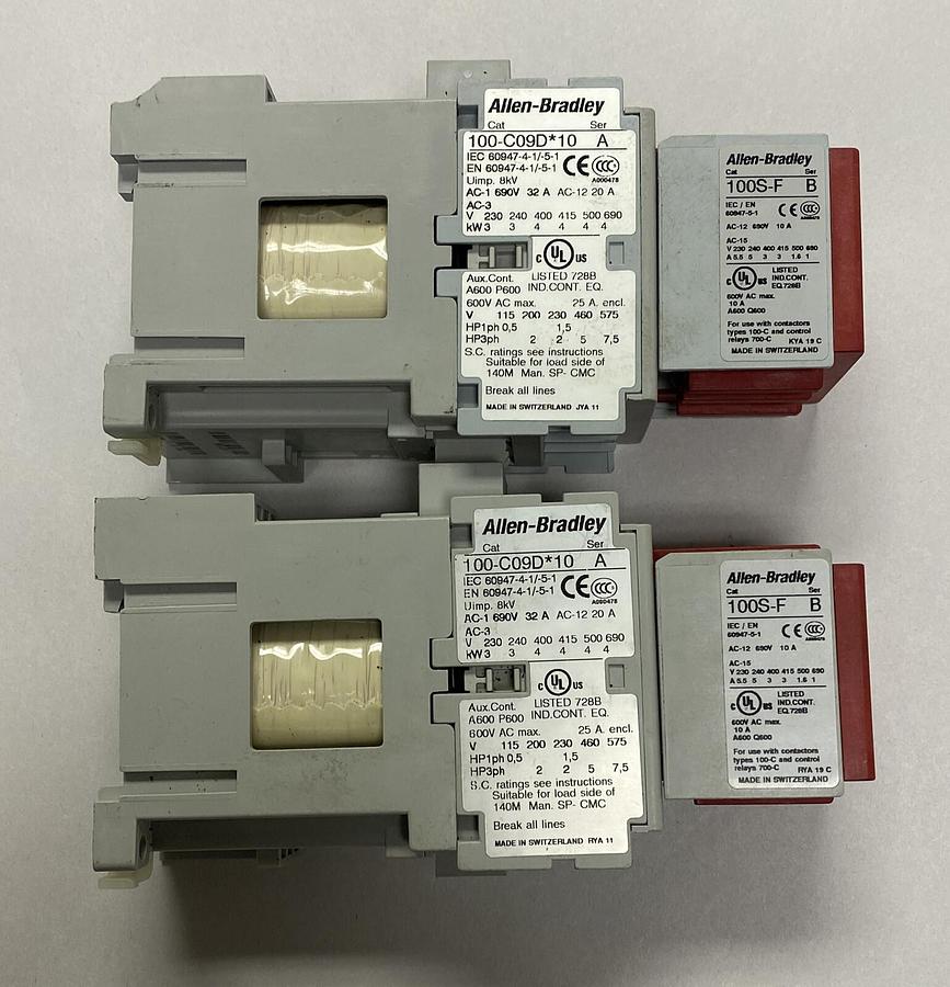 Used ALLEN BRADLEY,100-C09D10,SER A CONTACTOR 9 AMP LOT OF 2