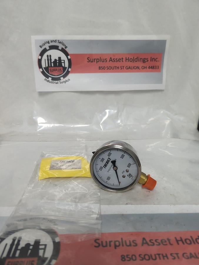 TRERICE,D82LFB,PRESSURE GAUGE 2.5 INCH FACE 1/4 INCH LM 0-600 PSI NOS