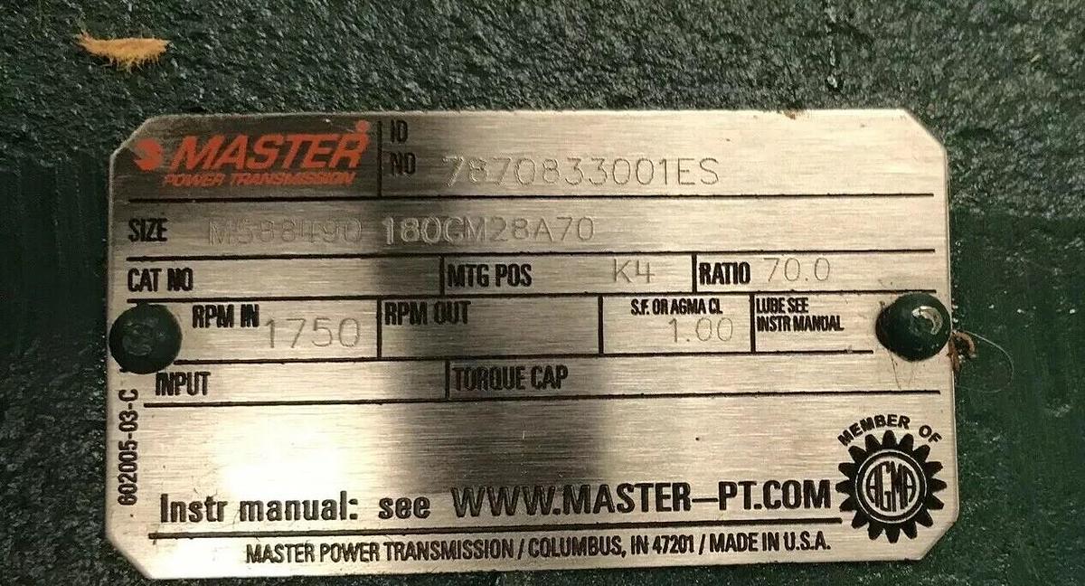 Used Reliance ,180-CM-28A-K4,Conveyor Speed Reducer  Ratio 70.0