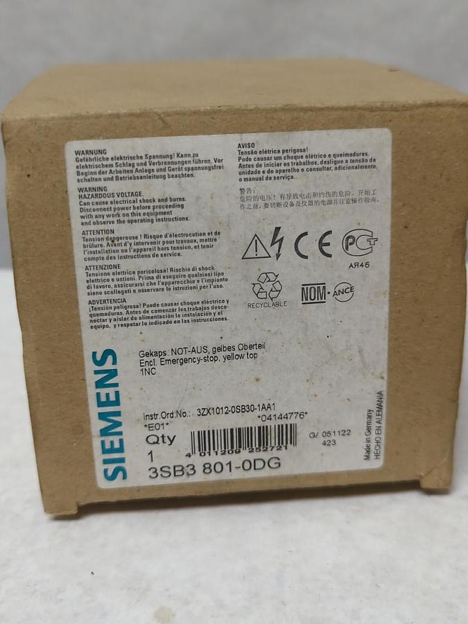 SIEMENS,3SB3 801-00G,EMERGENCY STOP SWITCH NEW