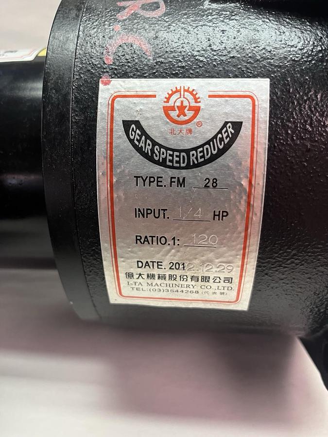 Used I-TA MACHINERY,FM-28,GEAR SPEED REDUCER 1/4HP 120 RATIO 3PH AEV200