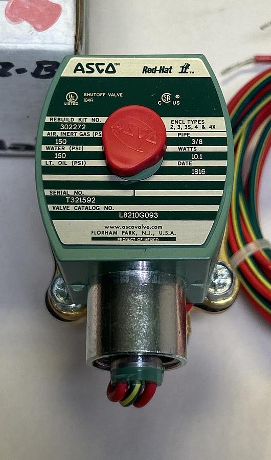 Used ASCO,L8210G093,SOLENOID VALVE 2WAY 3/8 INCH PIPE 120V NEW