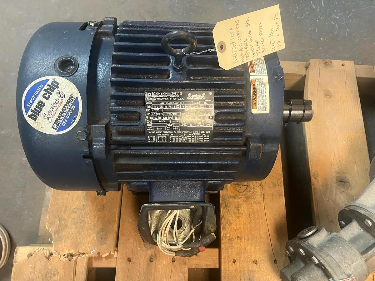 Used MARATHON,AVC-213TTFS4001BR-L,SERIES E MOTOR 5HP 3530RPM 3PH 213T