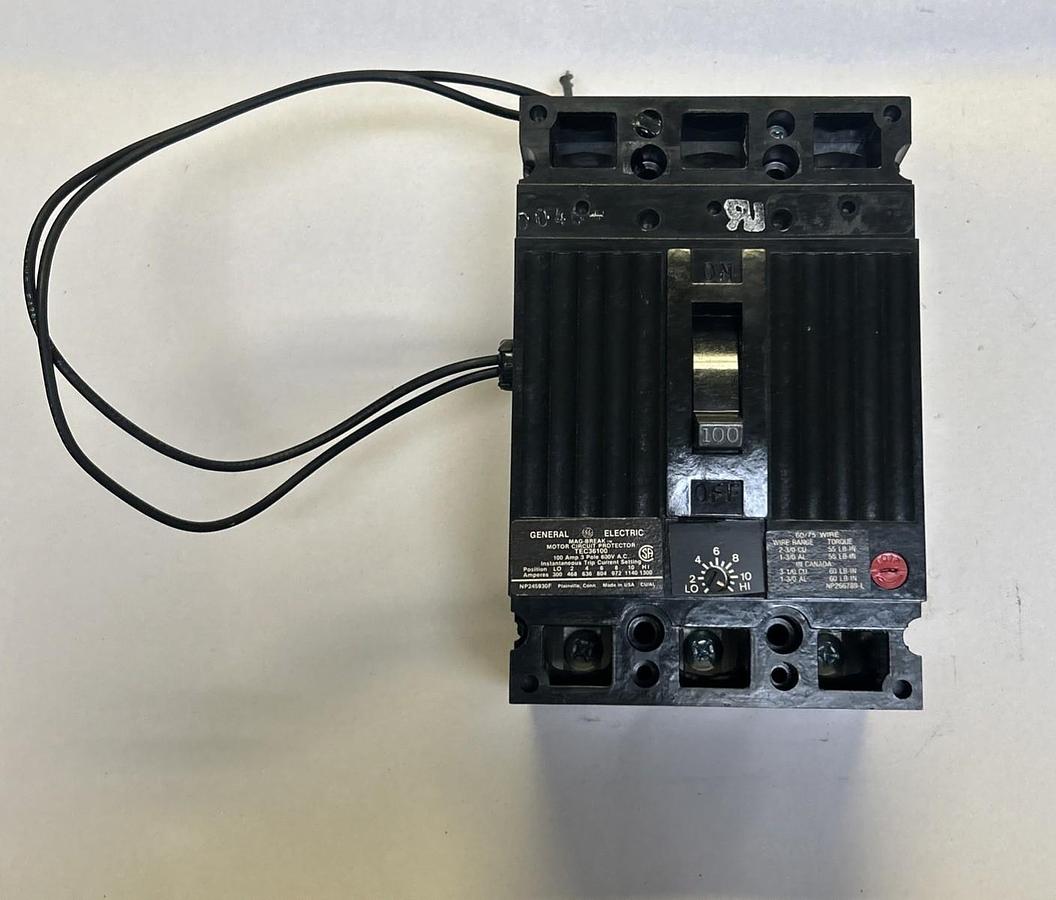 Used GENERAL ELECTRIC,TEC36100,CIRCUIT BREAKER 100A 600V 3P