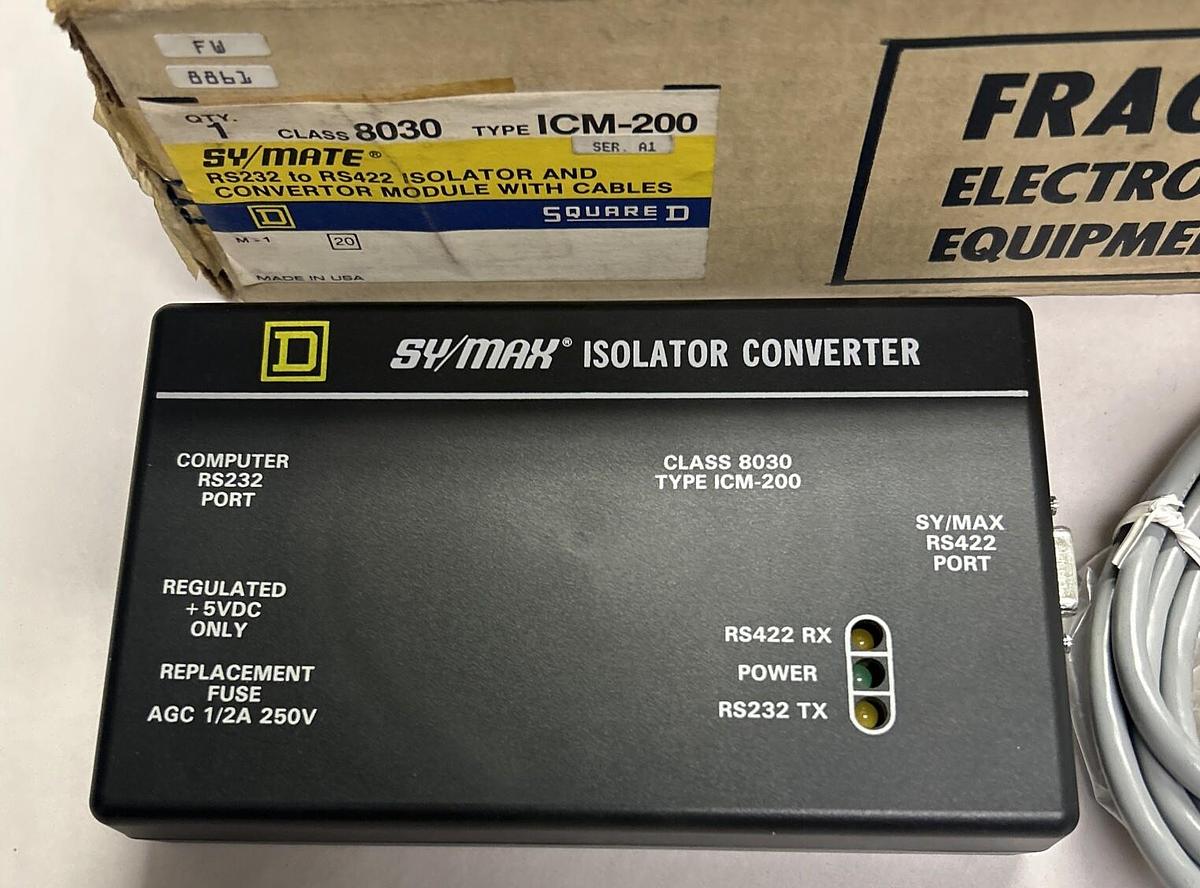 Used SQUARE D SYMAX,8030ICM200,ISOLATOR & CONVERTER MODULE W/ CABLES NEW