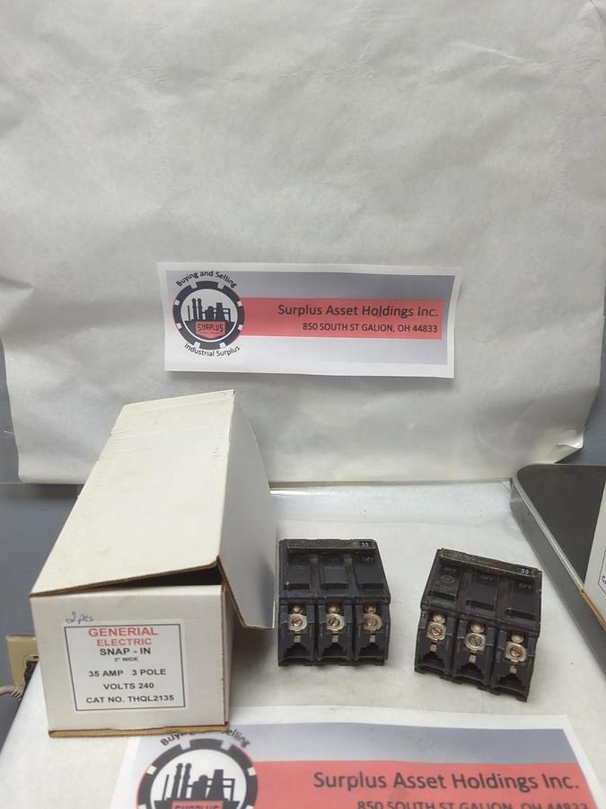 Used GENERAL ELECTRIC,THQL2135,CIRCUIT BREAKER 35 AMP 3-POLE LOT OF 2 PRE-OWNED