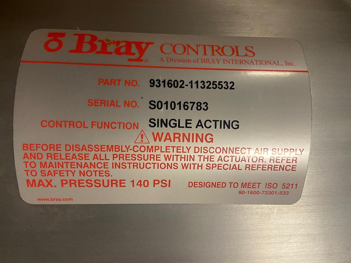Used Bray Controls ,93-1602-11325532,Pneumatic Actuator 6IN Valve B16.34 150# 285PSI