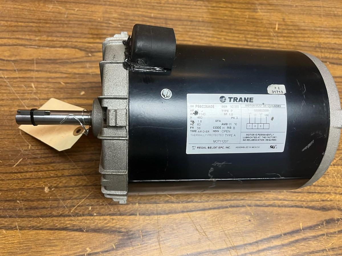Used TRANE,P56C26A05,MOTOR 1HP 1140RPM 3PH 56
