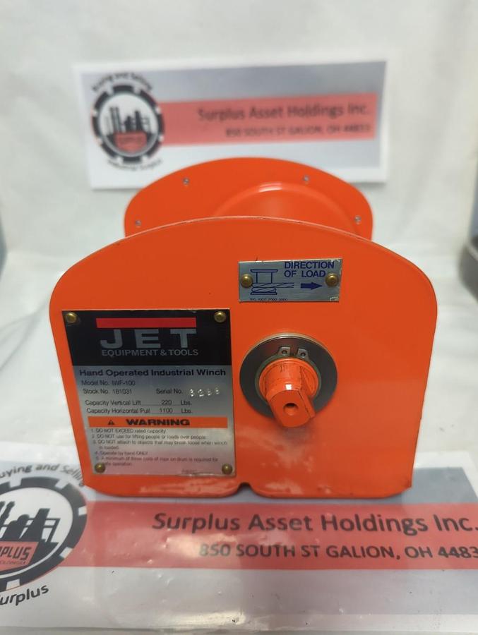 Used JET EQUIPMENT & TOOLS,IWF-100,HAND OPERATED INDUSTRIAL WINCH LIFT 200LBS
