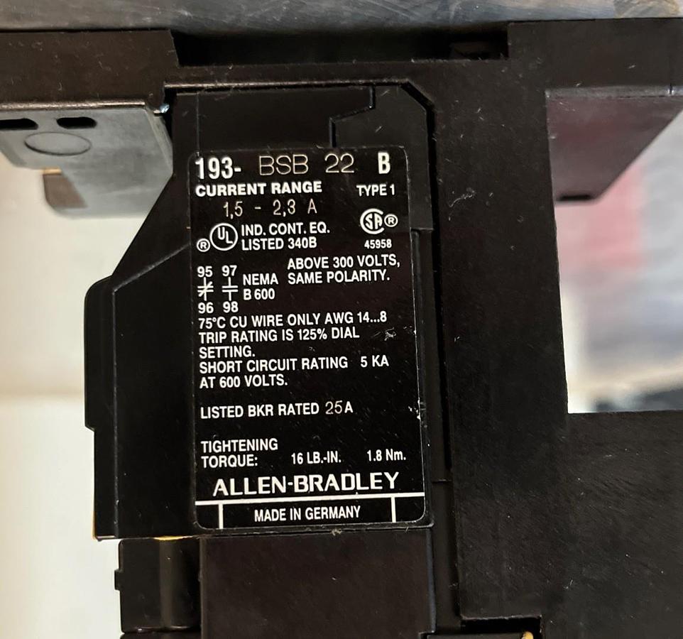Used ALLEN BRADLEY,193-BSB-22,SER B OVERLOAD RELAY 1.5-2.3A