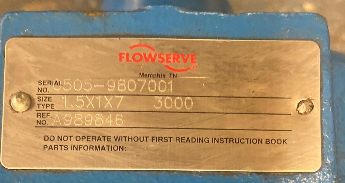 Flowserve,A989846,Type 3000 Centrifugal Pump SIZE 1.5x1x7 7.5Hp 3450RPM