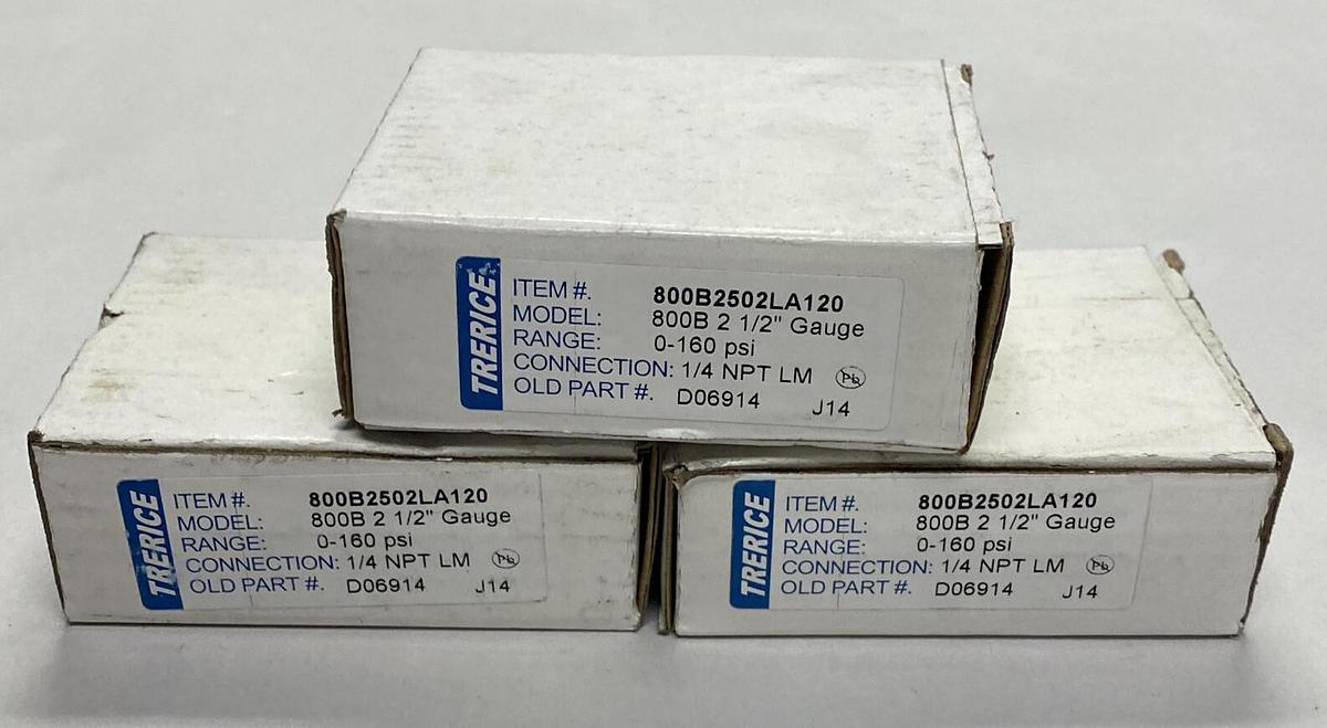TERRICE,800B2502LA120,PRESSURE GAUGE 2 1/2" 160 PSI LOT OF 3 NOS