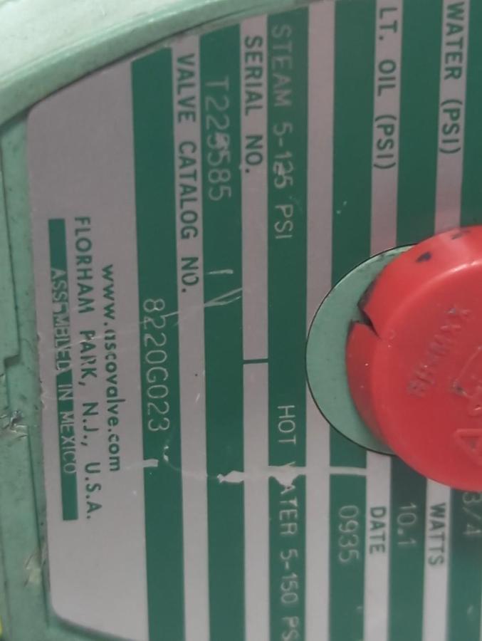 Used ASCO,8220G023,SOLENOID VALVE 3/4 INCH PRE-OWNED