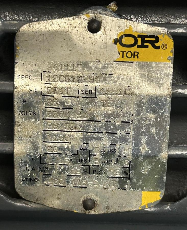 Used BALDOR,4G6450,MOTOR 25HP 1160RPM 460V 3PH 324T FRAME