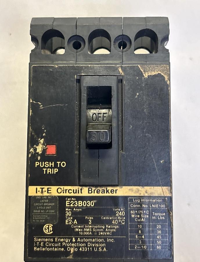 Used ITE,E23B030,CIRCUIT BREAKER 30A 240V 3P