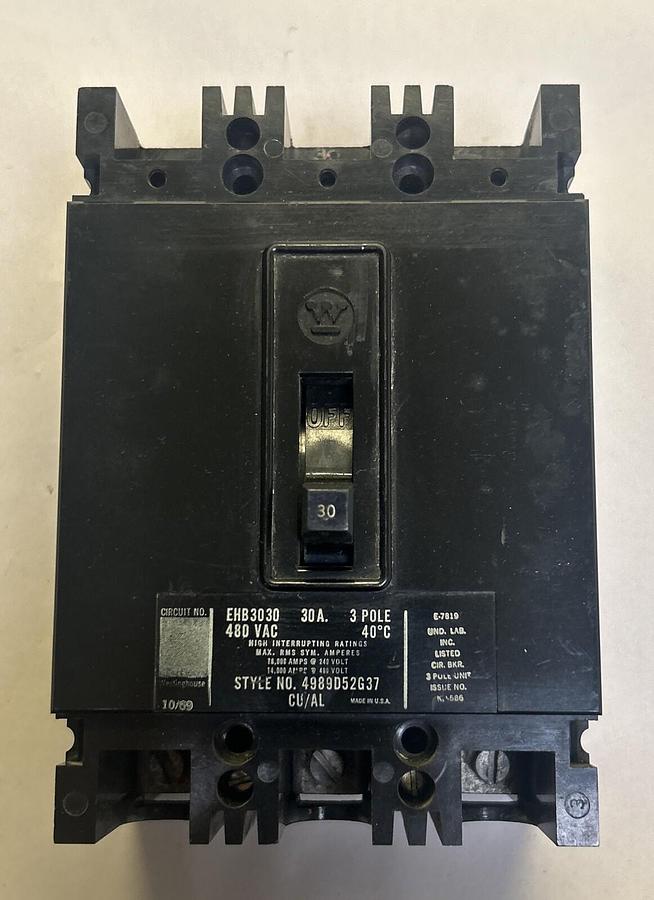 Used WESTINGHOUSE,EHB3030,CIRCUIT BREAKER 30A 480V 3P