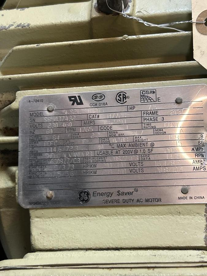 Used GE,5KS213STE205,AC MOTOR 7.5HP 230/460V 1765RPM 3PH 213T FRAME