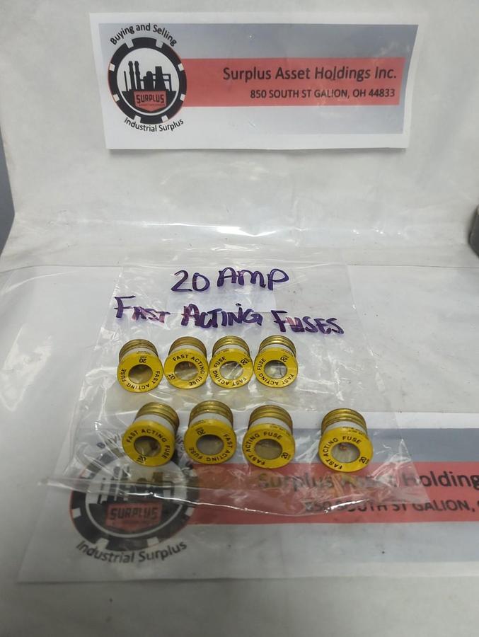 Used UNBRANDED,20 AMP,SCREW IN FUSE 20 AMP FAST ACTING LOT OF 8 PRE-OWNED