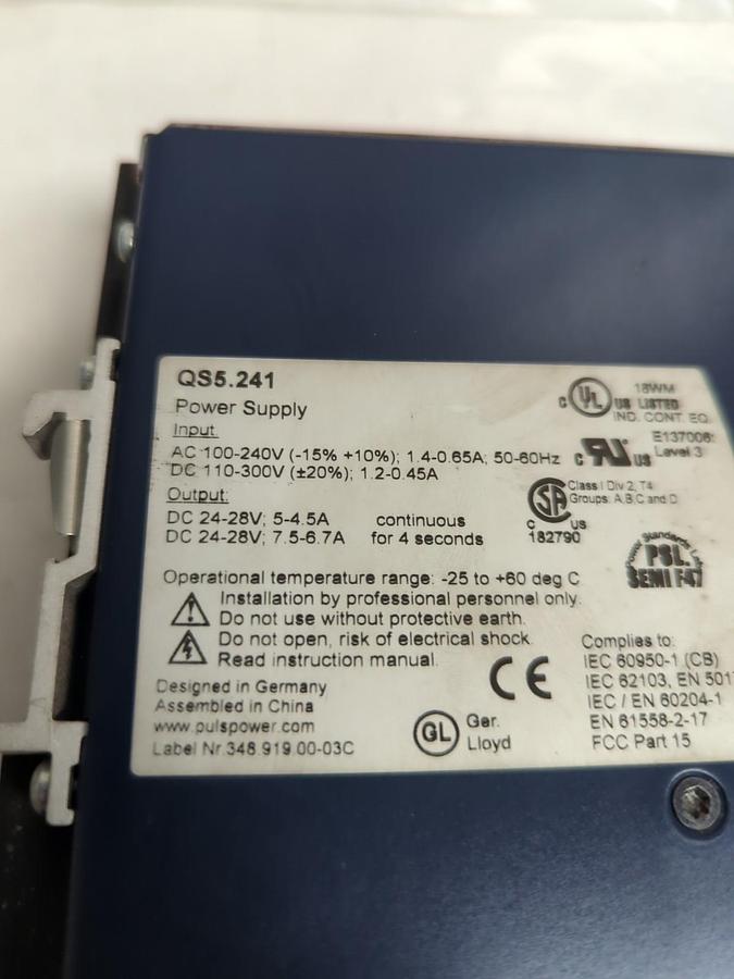 Used PULS,QS5.241,POWER SUPPLY 120-240VAC PRE-OWNED