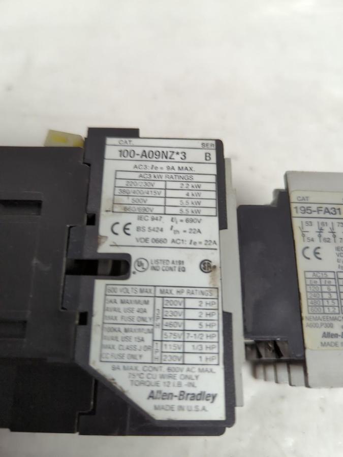 Used ALLEN BRADLEY,100-A09NZ*3,CONTACTOR WITH 195-FA31 PRE-OWNED
