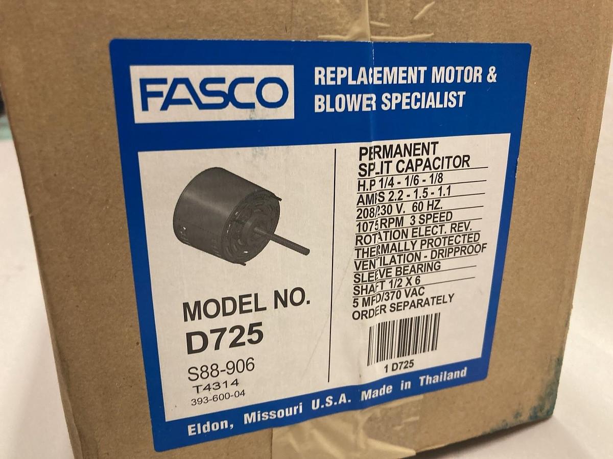 Used Fasco,D725,Blower Motor S88-906 208/230V 60Hz