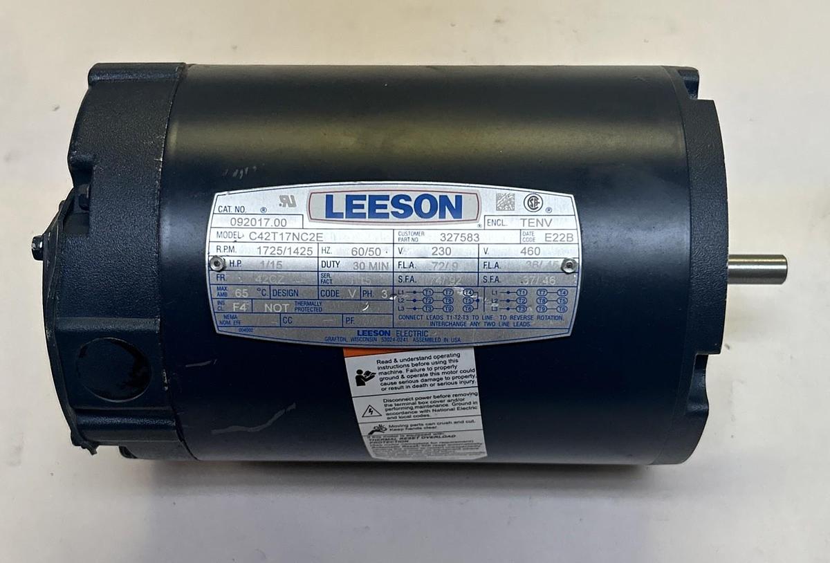 Used LEESON,092017.00,AC MOTOR C42T17NC2E 1/15HP 1725/1425RPM 460V 42CZ FRAME