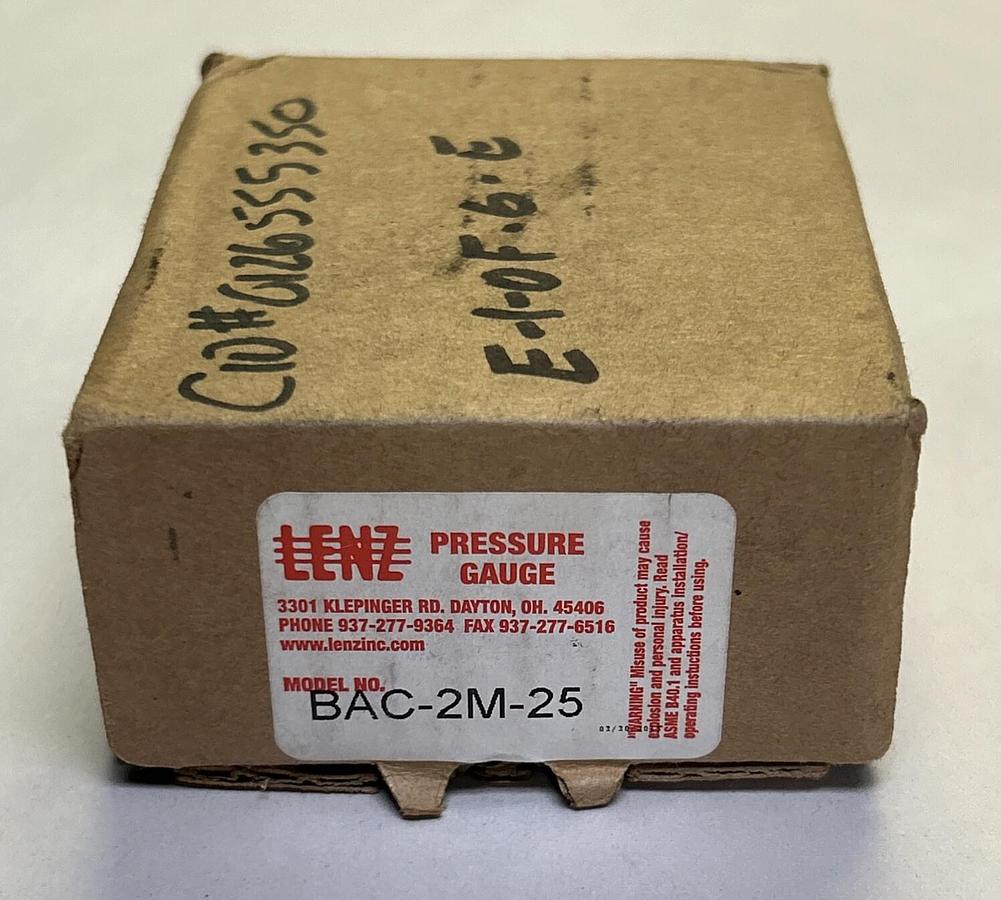 LENZ,BAC-2M-25,PRESSURE GAUGE 0-2000 PSI NOS