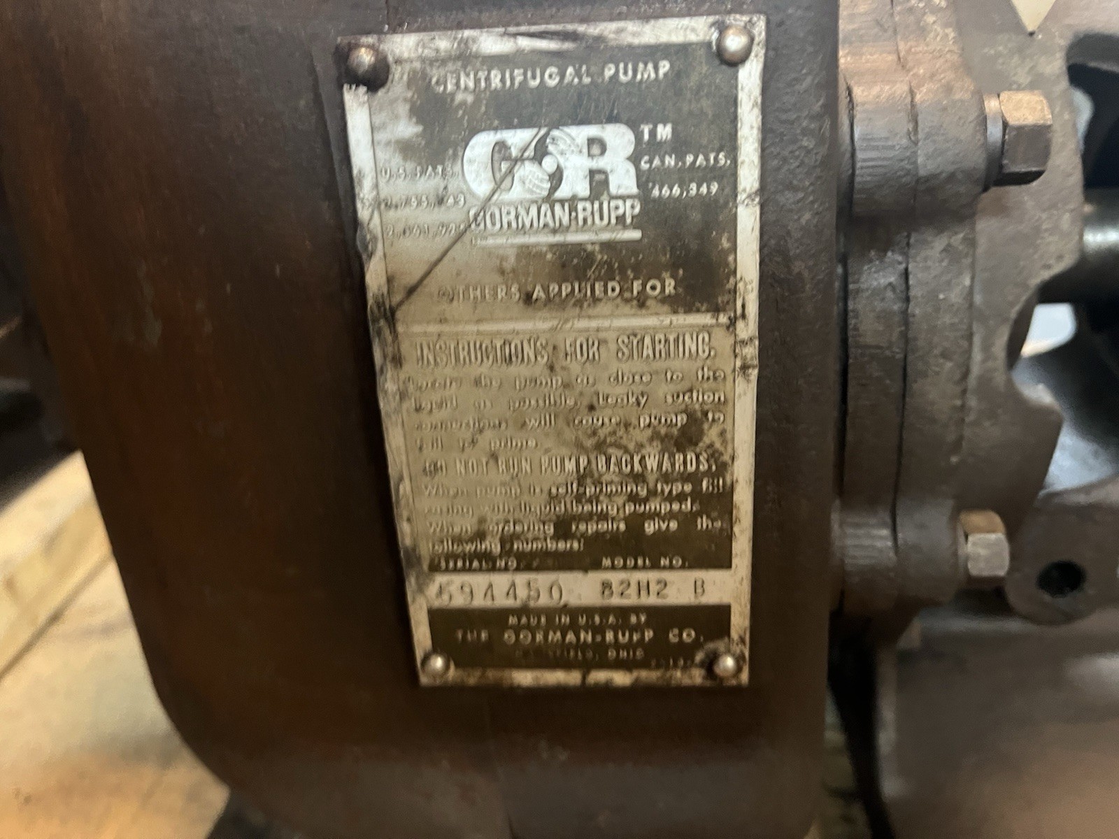 Used GORMAN RUPP,82H2-B,SELF PRIMING TRASH PUMP 2X2