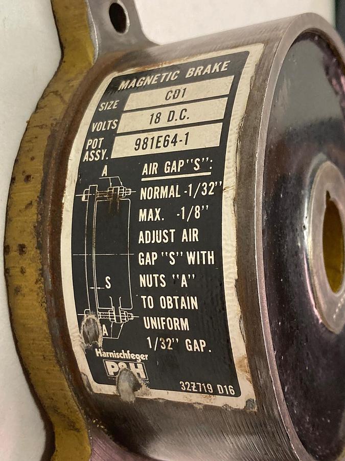 Used P&H Harnischfeger,981E64-1,Magnetic Crane Brake Coil 18VDC 1/8 Inch Gap Max