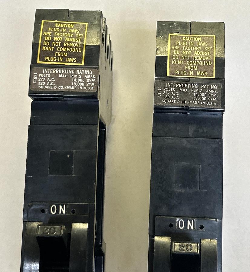 SQUARE D,FY14020,I-LINE CIRCUIT BREAKER 20A 277V 1P LOT OF 2 NOS