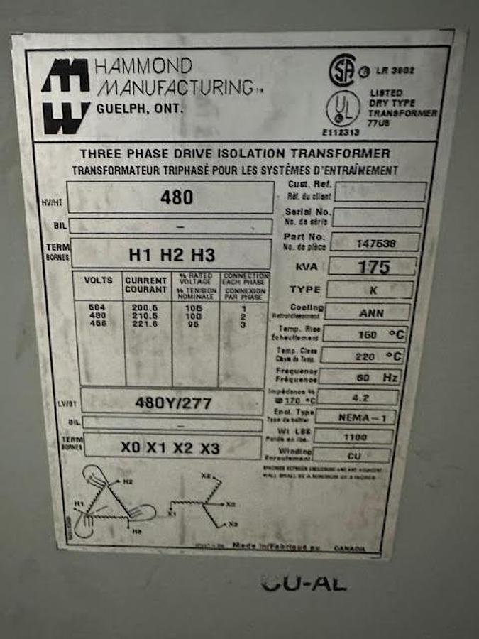 Used Hammond 175KVA
