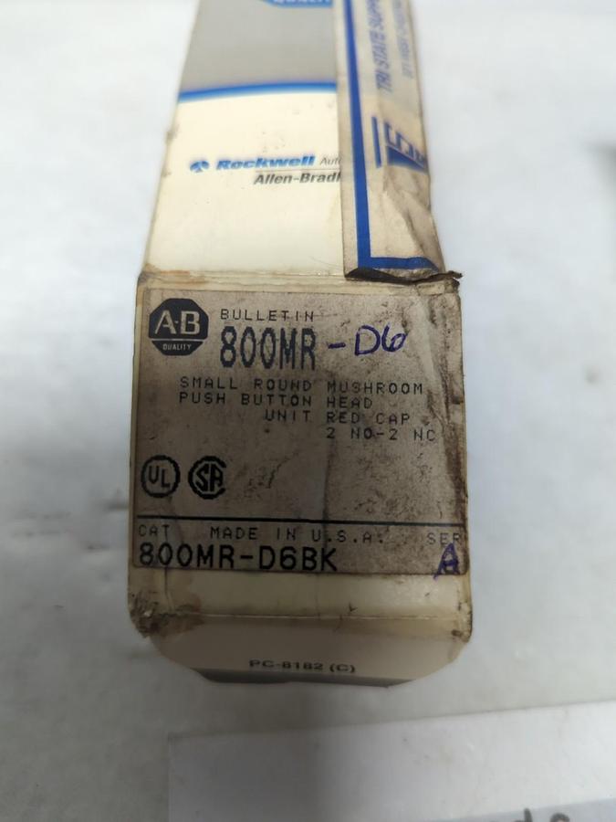 ALLEN BRADLEY,800MR-D6,SMALL ROUND MUSHROOM PUSHBUTTON RED CAP NOS